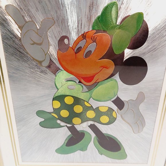 Vtg 1986 The Walt Disney Mickey and Minnie Mouse Foil Art Print Framed 1… - Picture 5 of 6